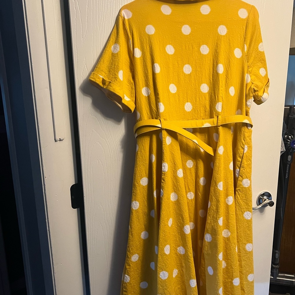 Modcloth Yellow and White Polka Dot Fit & Flare Dress - Size 20 - Picture 4 of 5